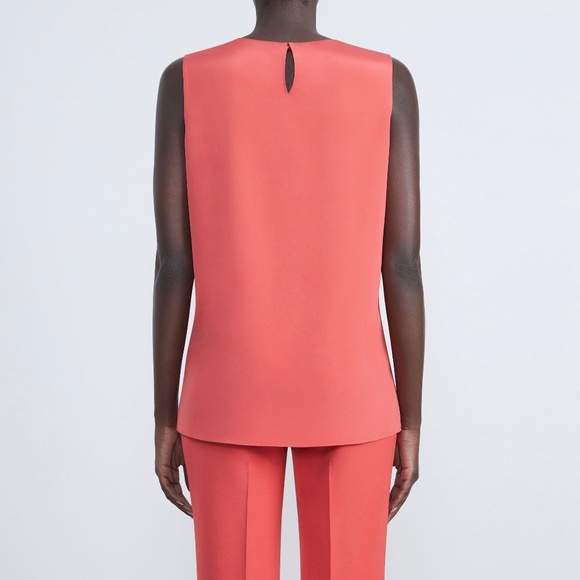 Lafayette 148 Silk Crepe De Chine Sleeveless Blouse in Vibrant Coral - Medium M - Picture 3 of 4